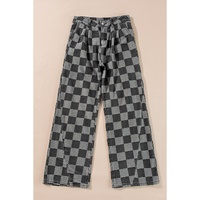 Dark Grey Checkered Denim Wide Leg Jeans - 10 US thumbnail