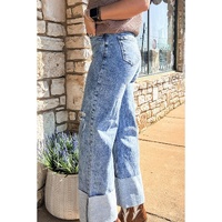 Ashleigh Blue Mineral Wash Bottom Cuff Distressed Wide Leg Jeans - 14 US thumbnail