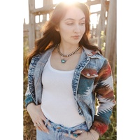 Azura Exchange Multicolor Aztec Print Frayed Hem Denim Jacket - 2XL thumbnail