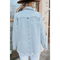 Sky Blue Flap Pocket Buttoned Raw Hem Denim Jacket - L thumbnail