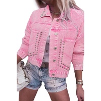 Pink Rivet Studded Pocketed Denim Jacket - L thumbnail