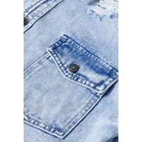 Mist Blue Oversized Contrast Hooded Denim Jacket - L thumbnail