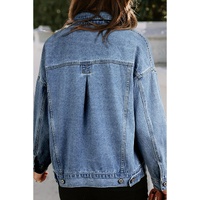 Light Blue Washed Oversize Pocketed Denim Jacket - L thumbnail