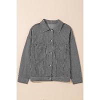 Blue Stripe Washed Oversize Pocketed Denim Jacket - S thumbnail