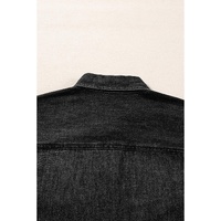Black Flap Pocket Buttons Collared Jean Jacket - L thumbnail