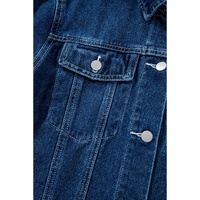 Navy Blue Ruffle Raw Hem Flap Pockets Denim Jacket - M thumbnail