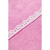 Pink Lace Patchwork Distressed Buttoned Denim Jacket - S thumbnail