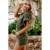 Moss Green Distressed Frayed Denim Romper - XL thumbnail