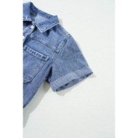 Dusk Blue Chest Pocket Front Buttoned Folded Edge Denim Short Sleeve Romper - M thumbnail