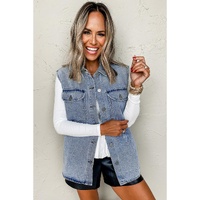 Beau Blue Denim Flap Pocket Curved Hem Shirt Vest - S thumbnail