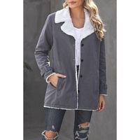 Gray Lapel Collar Button Fleece Jacket - M thumbnail