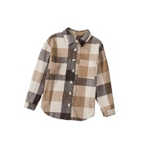 Khaki Plaid Color Block Buttoned Long Sleeve Jacket with Pocket - XL thumbnail