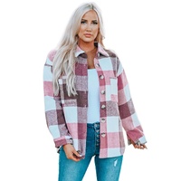Plaid Color Block Buttoned Long Sleeve Jacket with Pocket - M thumbnail