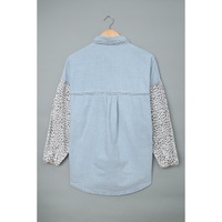 Sky Blue Contrast Leopard Denim Jacket - L thumbnail