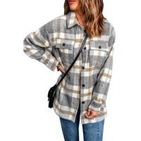 Brown Plaid Print Pocket Women Shacket - S thumbnail