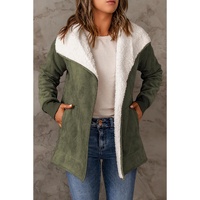 Green Faux Suede Fleece Lined Open Front Jacket - M thumbnail