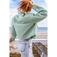 Green Quilted Pocketed Zip-up Cropped Jacket - M thumbnail
