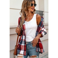 Azura Exchange Red Hooded Plaid Button Front Shacket - XL thumbnail