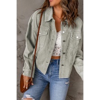 Sky Blue Raw Hem Flap Pockets Cropped Corduroy Jacket - M thumbnail