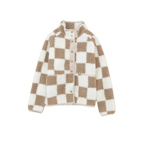 Brown Checked Snap Button Sherpa Jacket - XL thumbnail