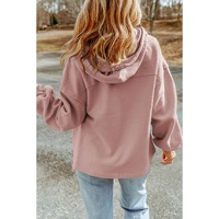 Pink Flap Pocket Drawstring Hood Zip Up Jacket - S thumbnail
