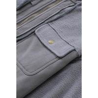 Gray Flap Pocket Drawstring Hood Zip Up Jacket - M thumbnail