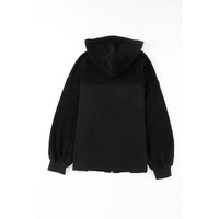 Black Flap Pocket Drawstring Hood Zip Up Jacket - L thumbnail