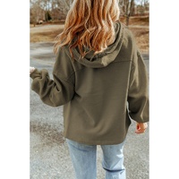 Green Flap Pocket Drawstring Hood Zip Up Jacket - S thumbnail