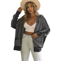 Gray Thermal Waffle Knit Full Zipper Hooded Jacket - S thumbnail