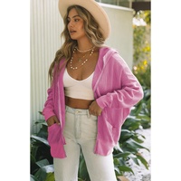 Rose Thermal Waffle Knit Full Zipper Hooded Jacket - L thumbnail