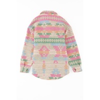 Azura Exchange Multicolor Western Aztec Print Button Flap Pocket Shacket - L thumbnail