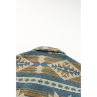 Azura Exchange Blue Western Aztec Print Button Flap Pocket Shacket - M thumbnail