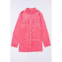 Pink Buttoned Flap Pocket Corduroy Jacket - S thumbnail