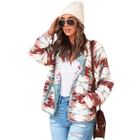 Azura Exchange Red Western Aztec Buttoned Zipper Pockets Fleece Jacket - L thumbnail