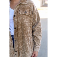 Khaki Vintage Distressed Mineral Wash Oversized Shacket - S thumbnail