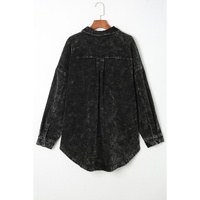 Black Vintage Distressed Mineral Wash Oversized Shacket - S thumbnail