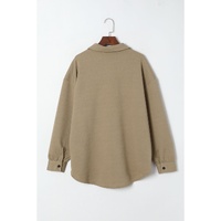 Khaki Solid Textured Flap Pocket Buttoned Shacket - L thumbnail