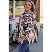 Multicolor Aztec Print Button-Up Oversized Jacket - S thumbnail