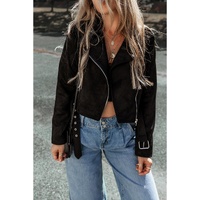 Black Asymmetric Zipper Belted Hem Jacket - S thumbnail