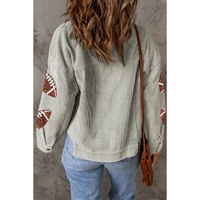 Sky Blue Sequined Football Patch Ribbed Cotton Jacket - M thumbnail