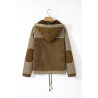 Jungle Green Quilted Textured Patchwork Loose Fit Hooded Jacket - L thumbnail