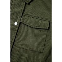 Moss Green Snap Button Zipper Tight Waist Collared Jacket - L thumbnail
