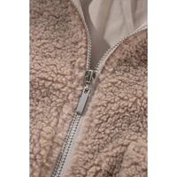 Light French Beige Zipper Pocketed Winter Fuzzy Jacket - L thumbnail
