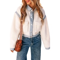 White Contrast Trim Buttoned Sherpa Jacket - M thumbnail