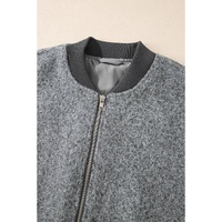 Medium Grey Fuzzy Zip Up Pocketed Sleeve Jacket - L thumbnail