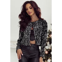 Black Sequined Open Front Cropped Jacket - S thumbnail