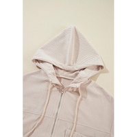 White Corduroy Drawstring Hooded Pocket Zip Up Jacket - L thumbnail