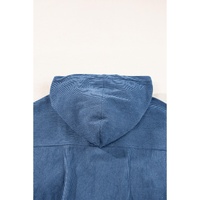 Real Teal Corduroy Drawstring Hooded Pocket Zip Up Jacket - L thumbnail