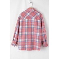 Pink Plaid Flap Pocket Button Up Shacket - L thumbnail