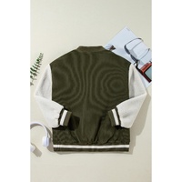 Mist Green Corduroy Fleece Patchwork Buttoned Bomber Jacket - L thumbnail